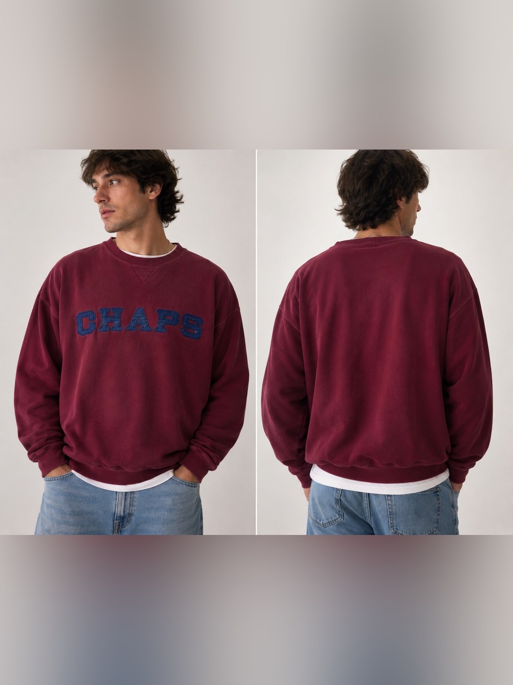 Vintage Chaps Ralph Lauren Spell Out Crewneck Sweatshirt XL | Burgundy Red Embro